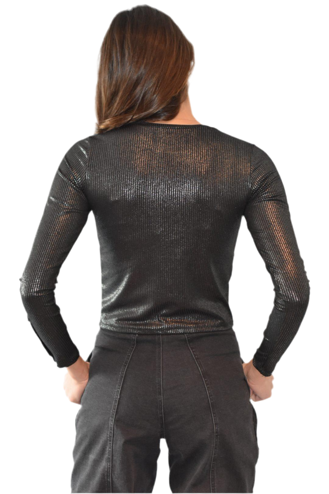 Polera Gris Metálica Brillante con Broches | Eugenia - MQM