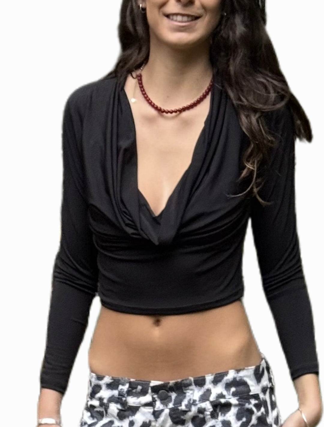 Polera Negra Drapeada Manga Larga | Silvana - MQM