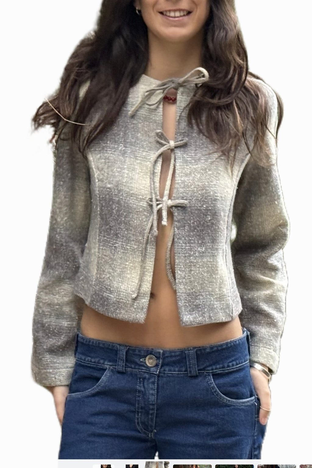 Chaqueta Cuadrillé Gris con Lazos | MQM