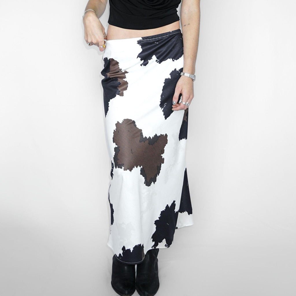 Falda Mujer Maxi Vaca Satinada Tiro Bajo Café Negro | Hortensia - MQM