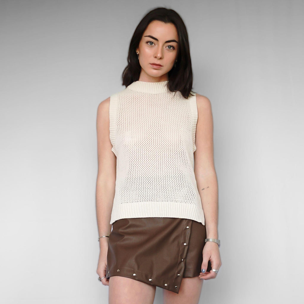 Sweater Blanco Crudo Sin Mangas Tejido Calado | Oslo - MQM