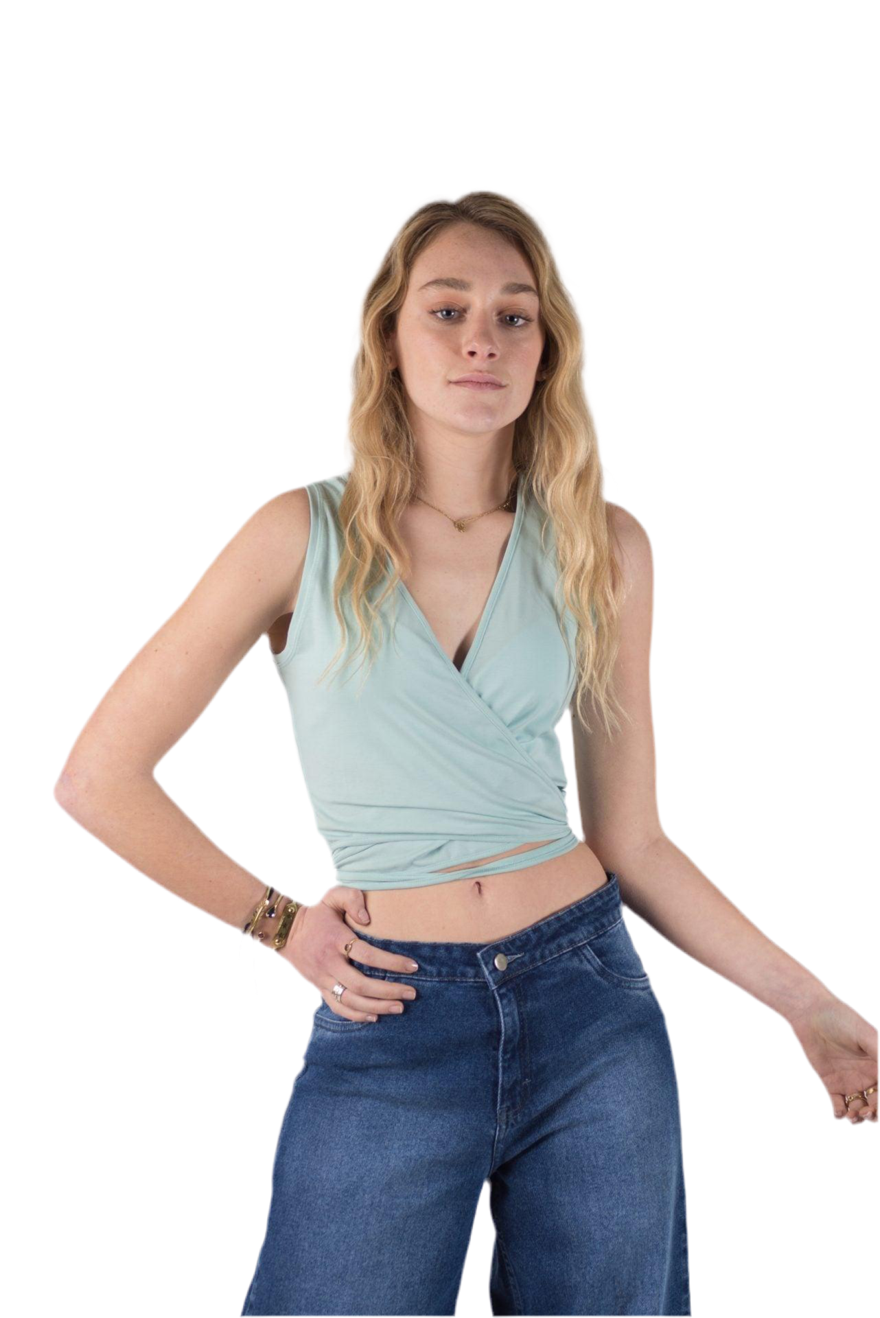 Crop Top Verde Agua Sin Mangas con Lazo | MQM