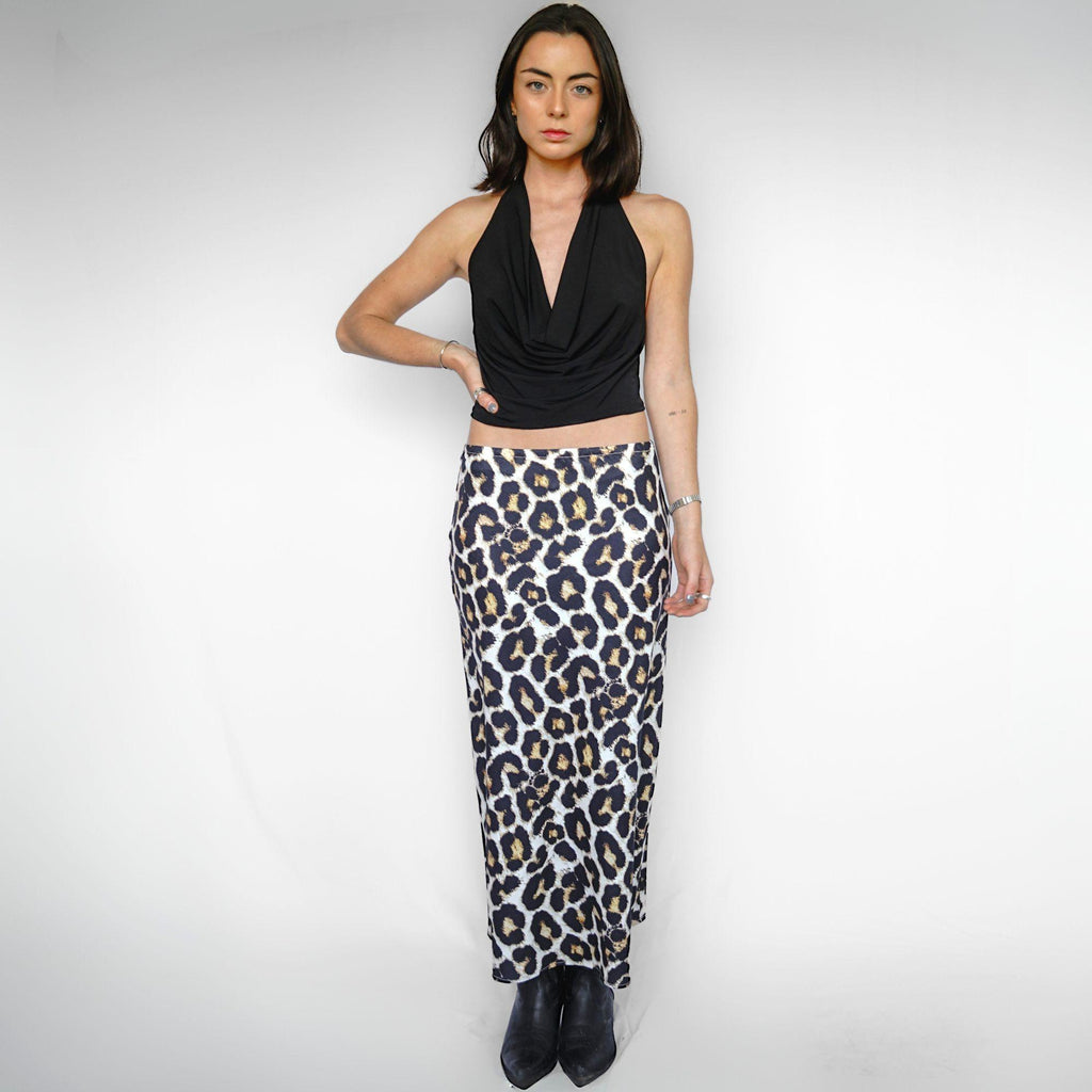Falda Maxi Mujer Leopardo Satinada Tiro Bajo | Hortensia - MQM