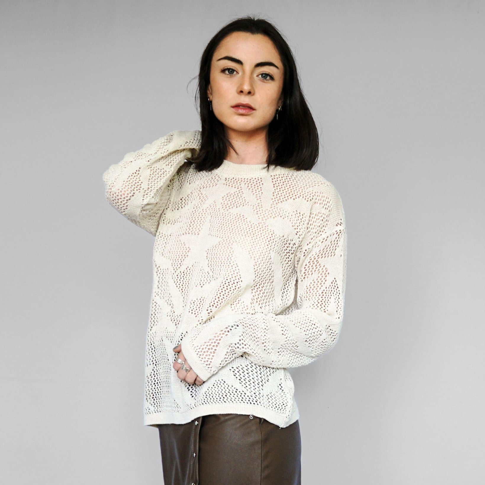 Sweater Mujer Blanco Tejido Calado Tipo Crochet | Henne - MQM