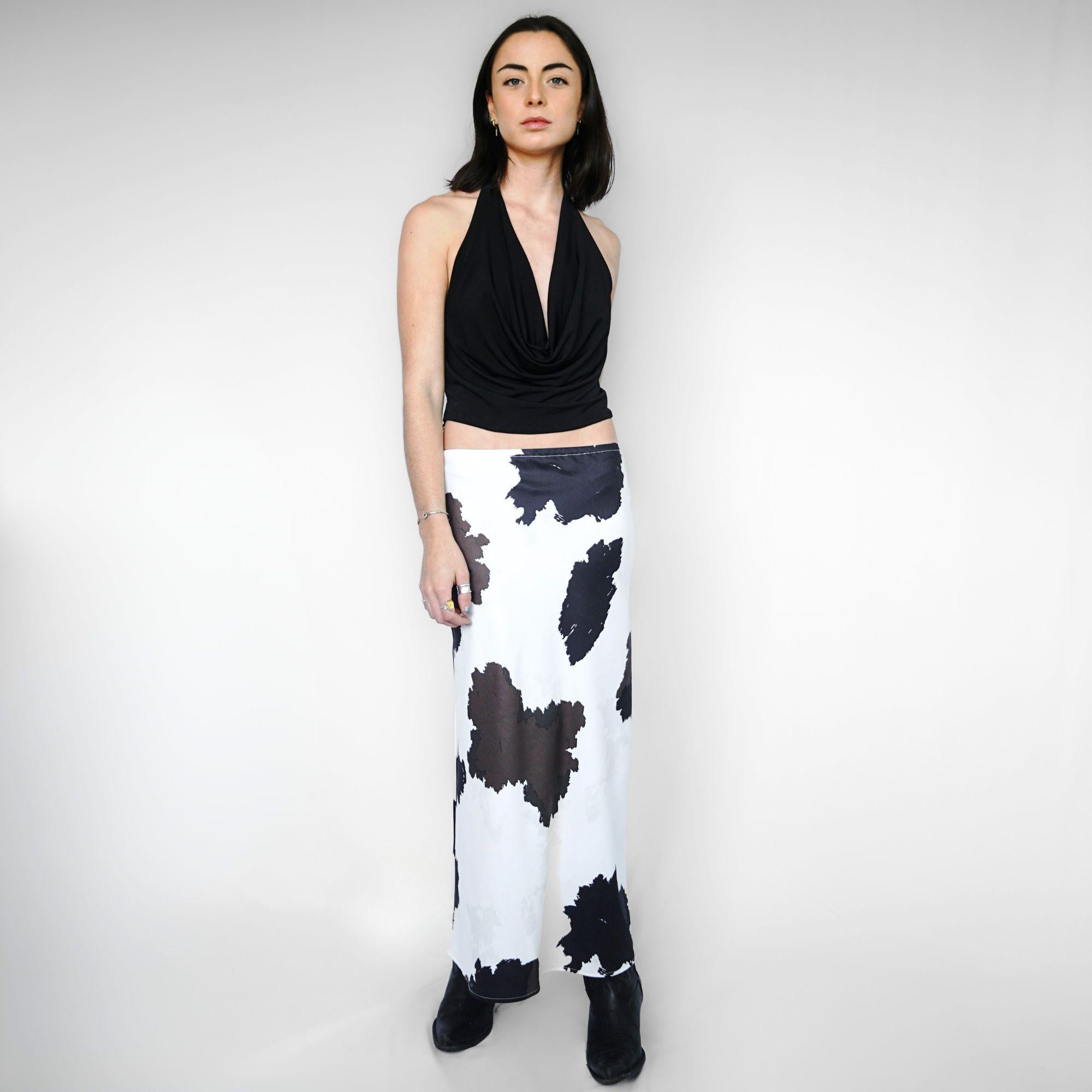 Falda Mujer Maxi Vaca Satinada Tiro Bajo Café Negro | Hortensia - MQM