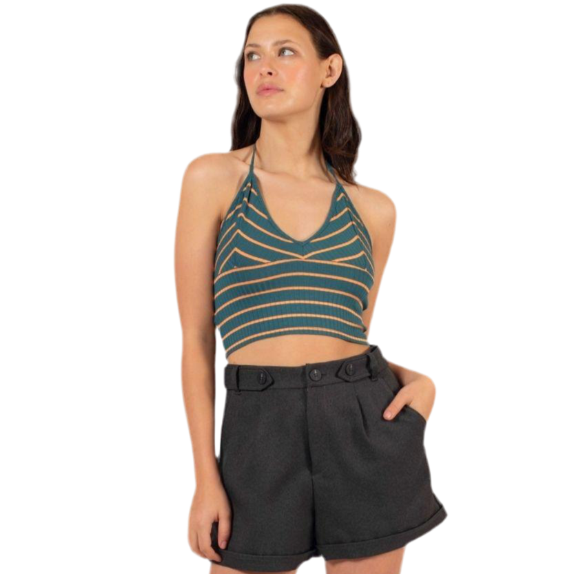 Crop Top Verde Rayado con Amarra en el Cuello | Luli - MQM