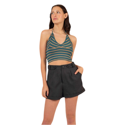 Crop Top Verde Rayado con Amarra en el Cuello | Luli - MQM