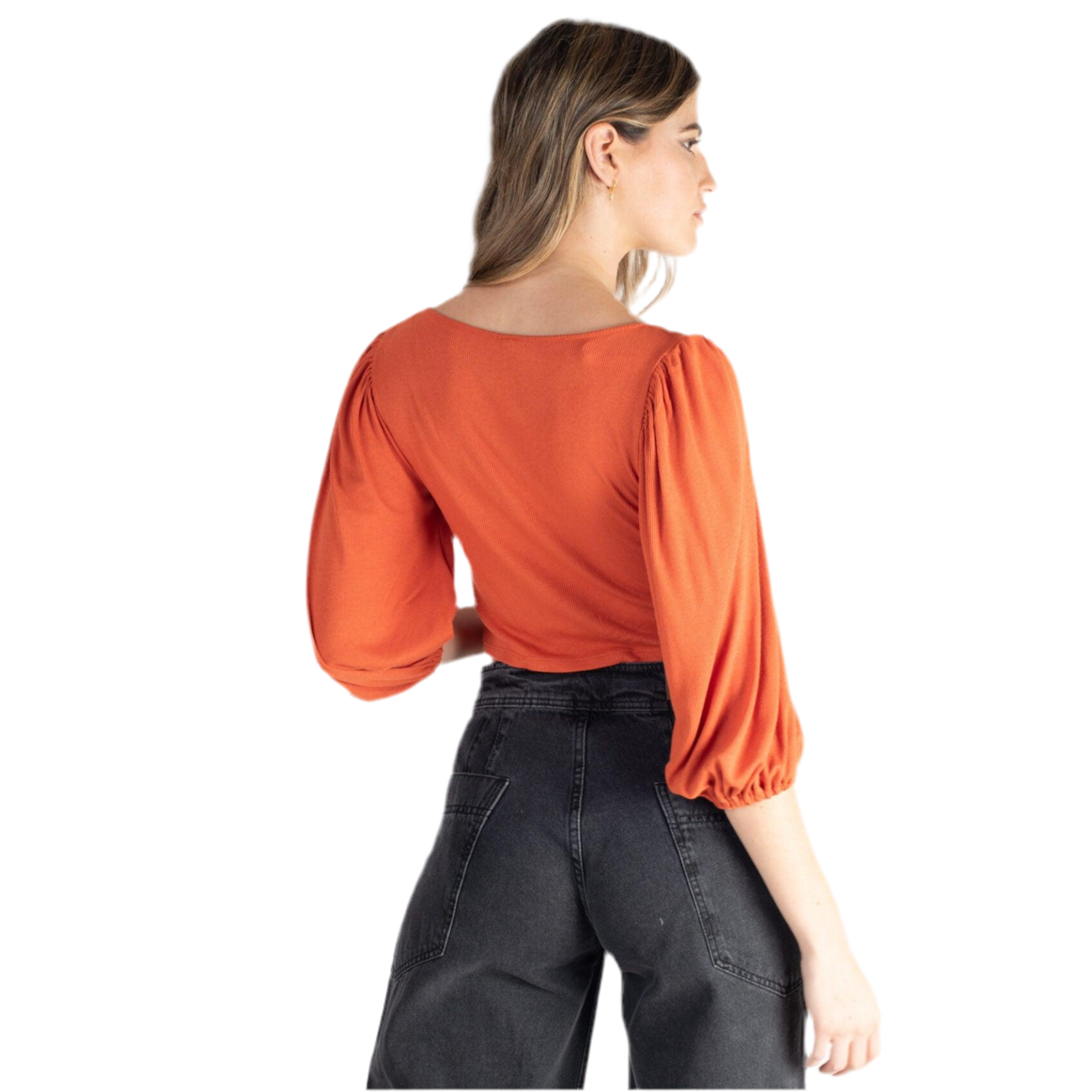 Crop Top Corset Terracota con Mangas Abullonadas | MQM