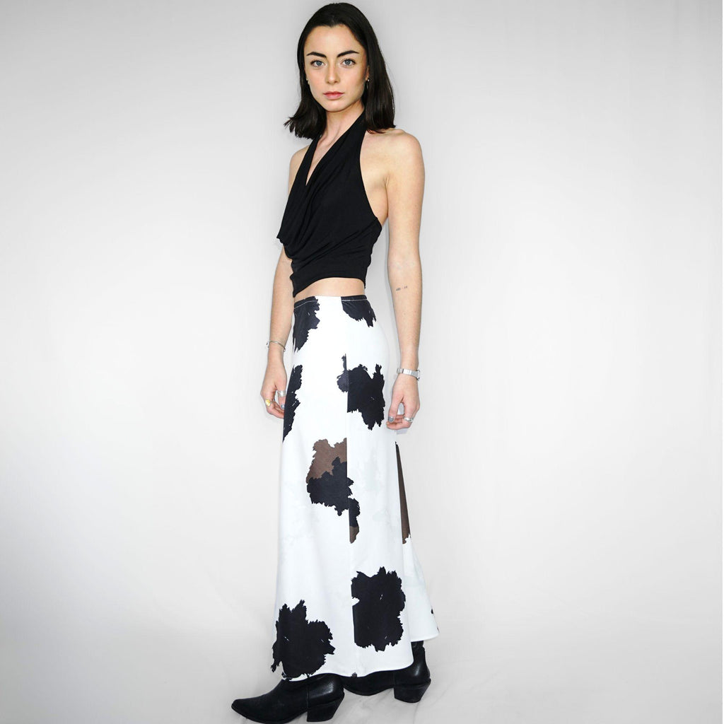 Falda Mujer Maxi Vaca Satinada Tiro Bajo Café Negro | Hortensia - MQM