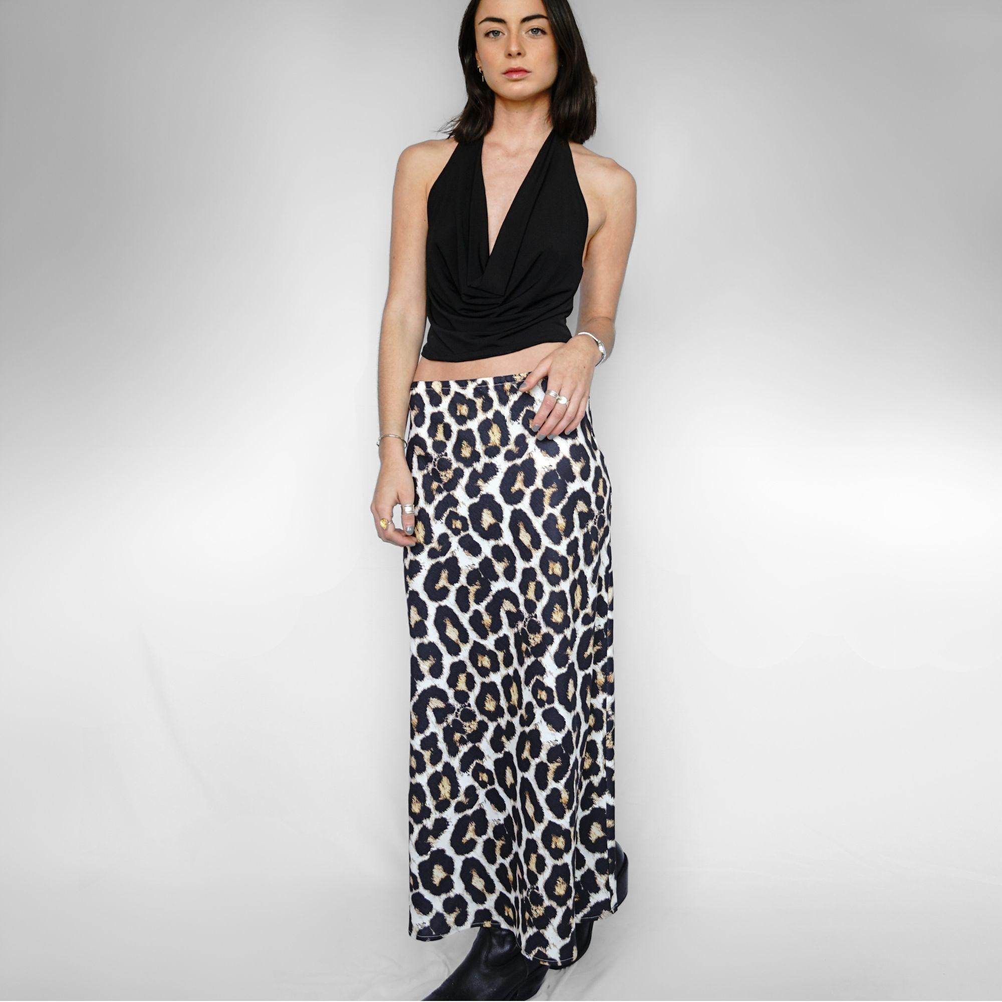 Falda Maxi Mujer Leopardo Satinada Tiro Bajo | Hortensia - MQM