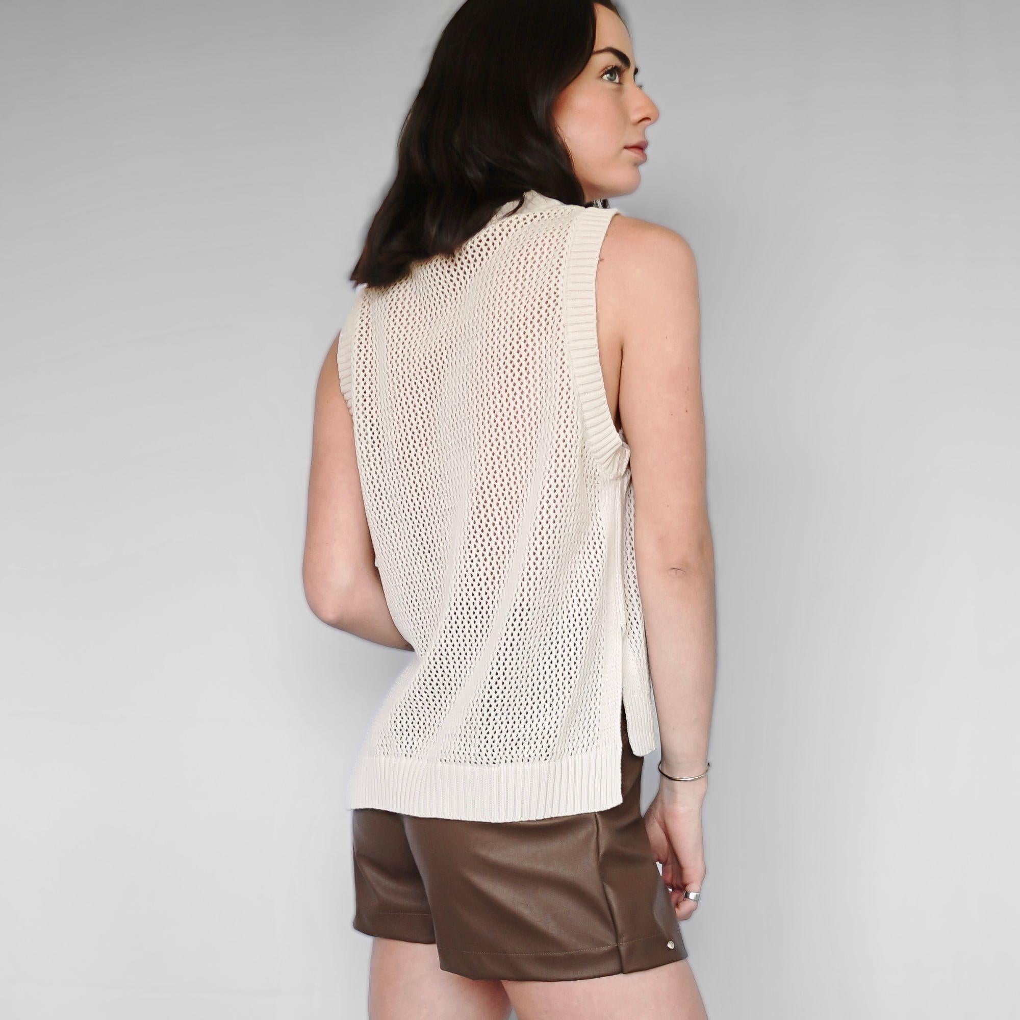 Sweater Blanco Crudo Sin Mangas Tejido Calado | Oslo - MQM