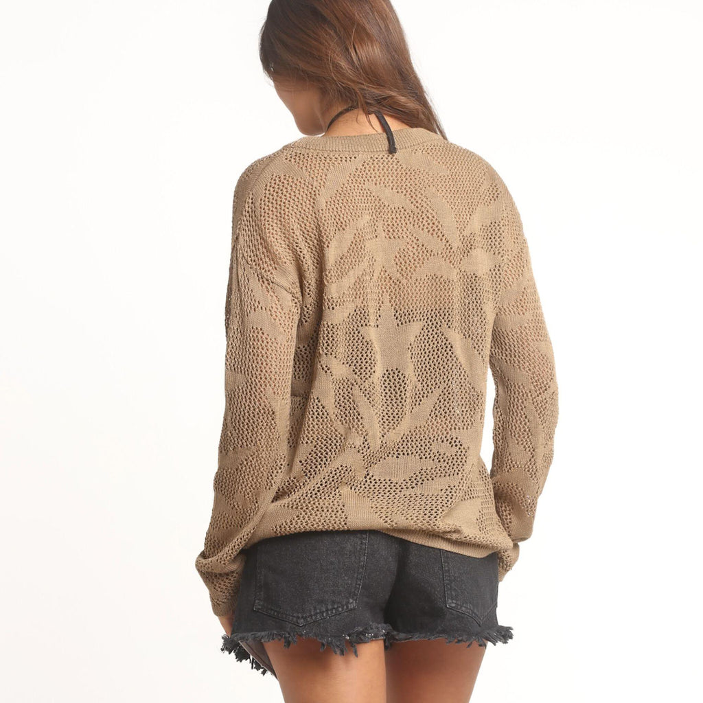 Sweater Mujer Café Tejido Calado con Estrellas Oversize | Henne - MQM