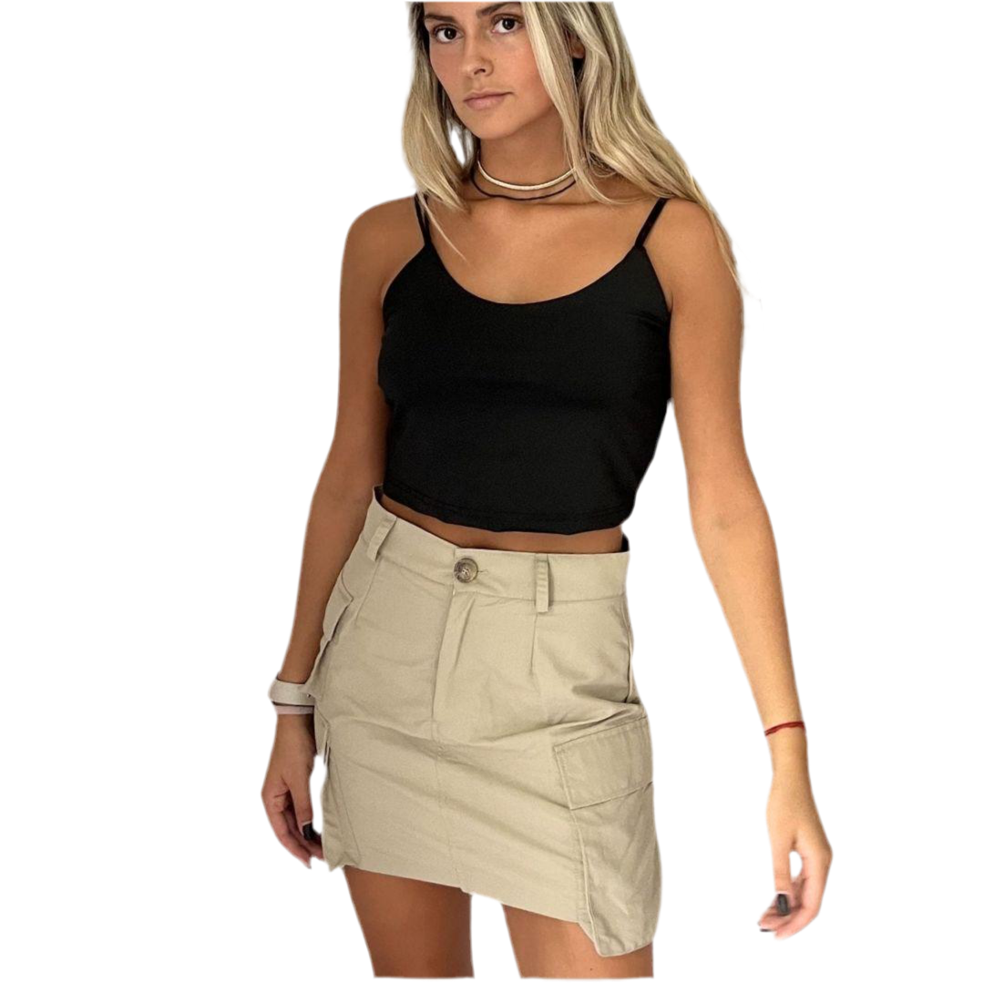 Mini Falda Mujer Cargo Beige con Bolsillos | MQM