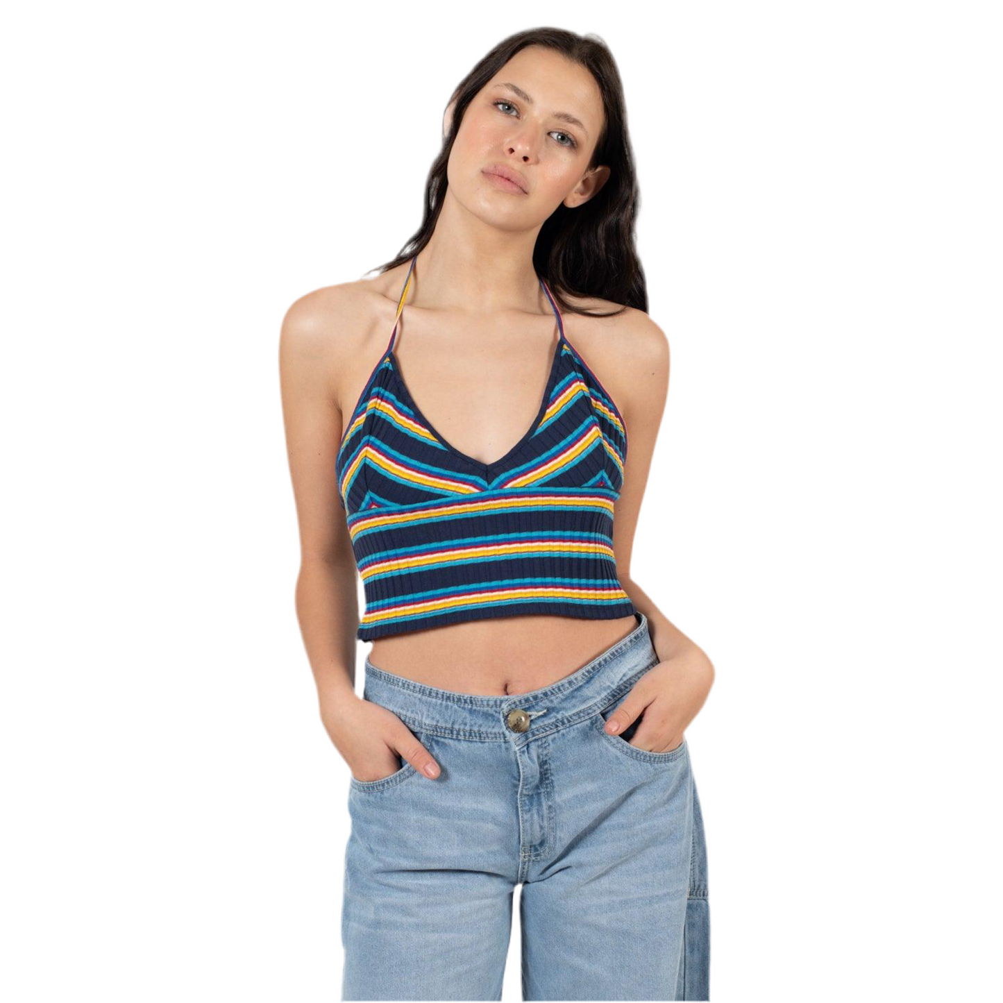 Crop Top Azul Rayado con Tirantes Ajustables | Luli - MQM