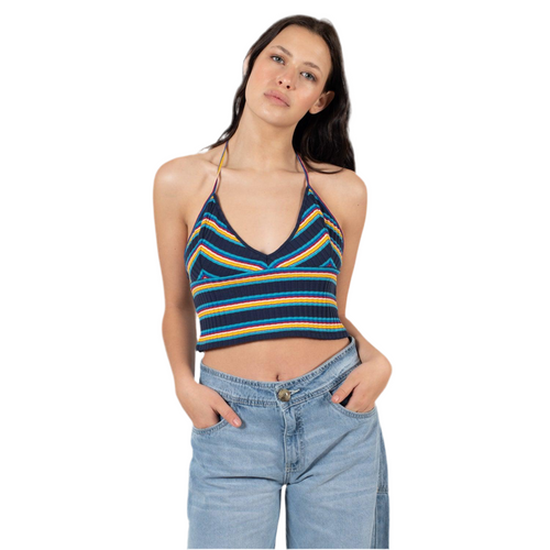 Crop top azul rayado con tirantes ajustables Luli | MQM