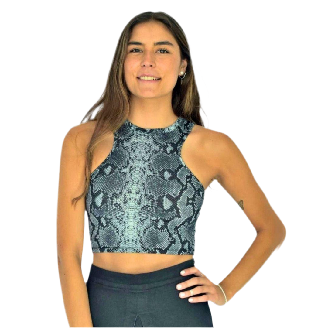 Crop Top Deportivo Ajustado con Cuello Redondo | Serpiente - MQM