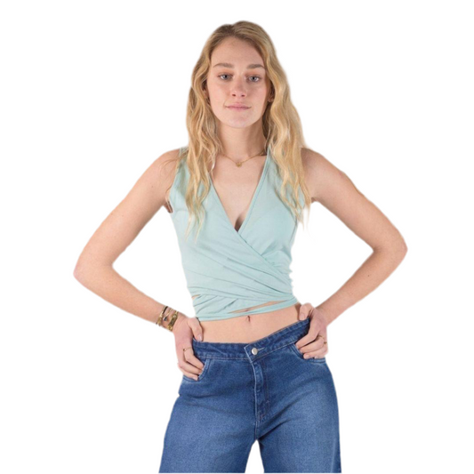 Crop Top Verde Agua Sin Mangas con Lazo | MQM