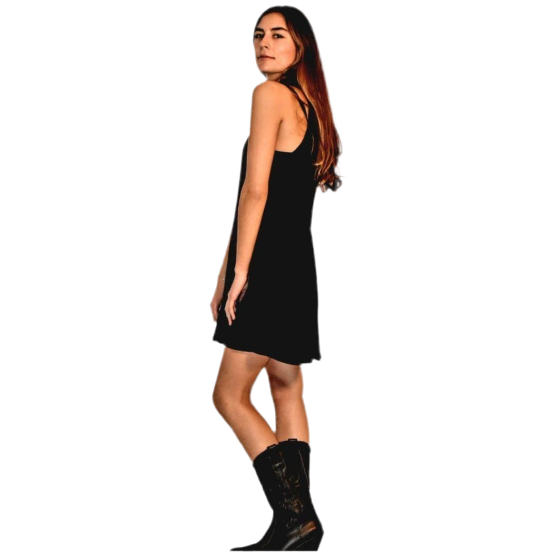 Vestido Negro Medio con Escote en Cuello V y Diseño Elegante | Naomi