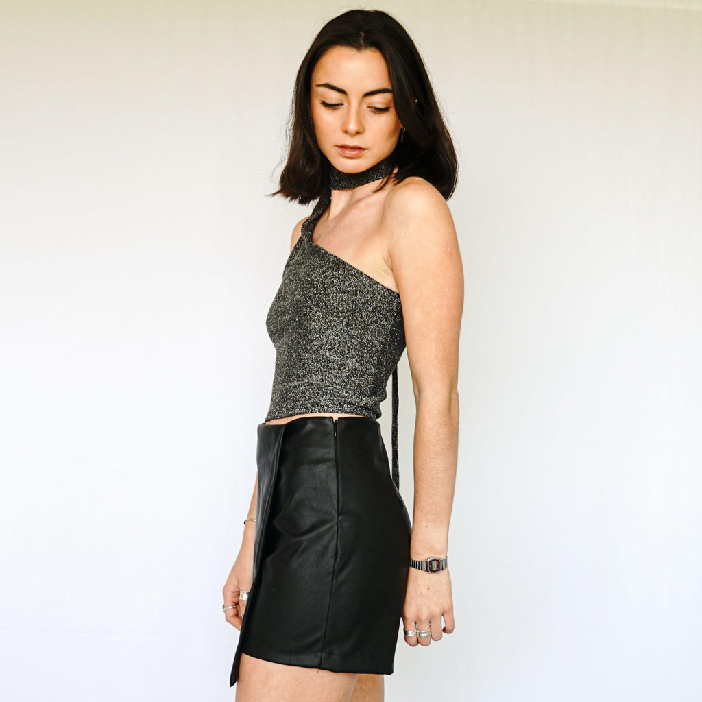 Crop Top Mujer Plateado Asimétrico Delfina