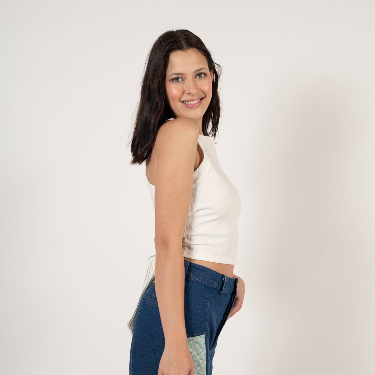 Polera Blanca Sin Mangas Mujer Cuello V con Amarre | Valeria