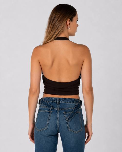 Crop top café drapeado sin mangas Singapur
