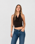 Crop top café drapeado sin mangas Singapur | MQM