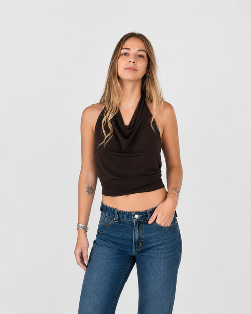 Crop top café drapeado sin mangas Singapur | MQM