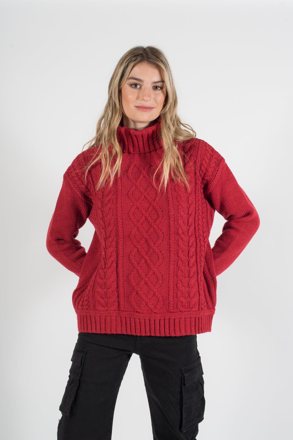 Sweater Mujer Rojo Tejido con trenzas delanteras | BESTS- MQM