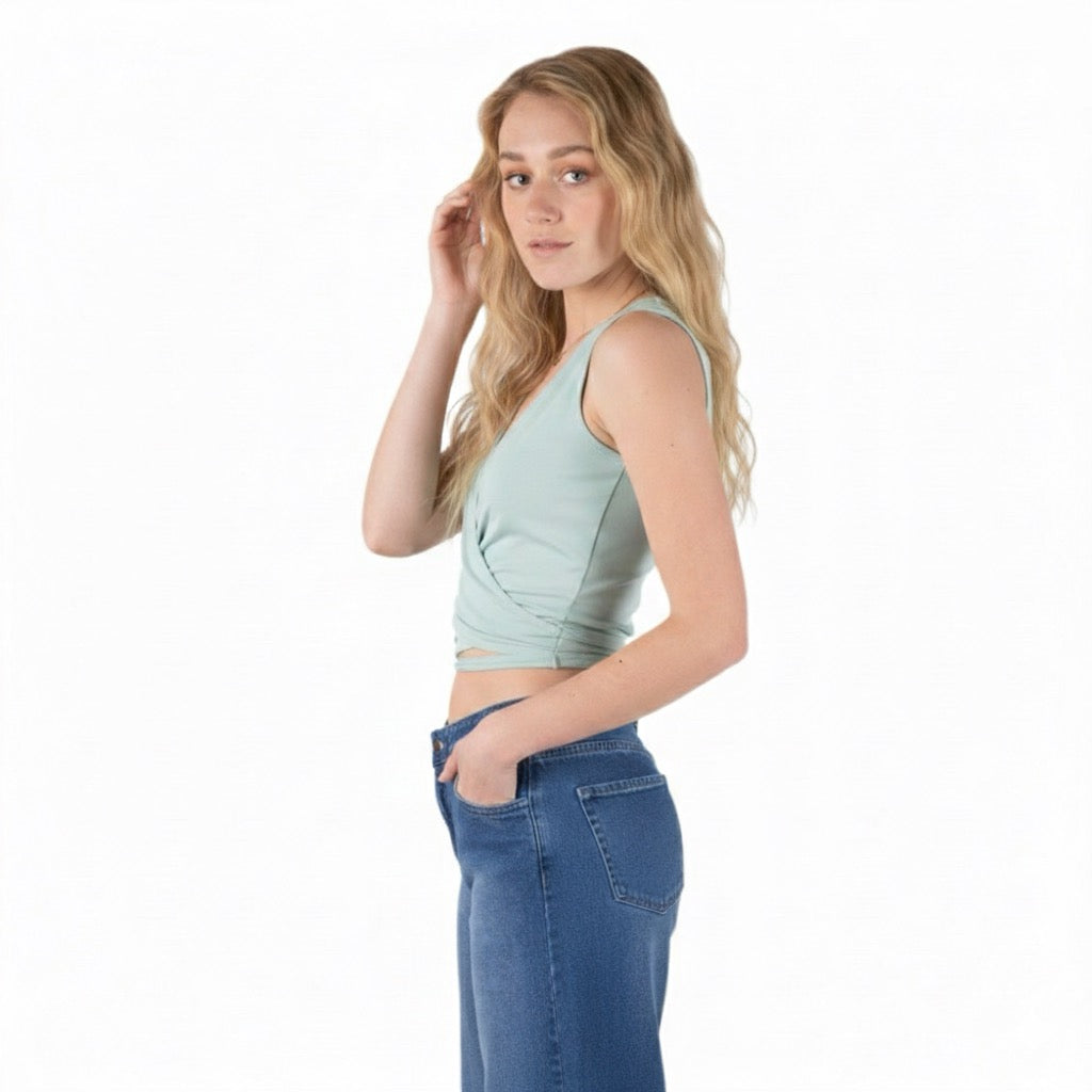 Crop Top Verde Agua Sin Mangas con Lazo | MQM