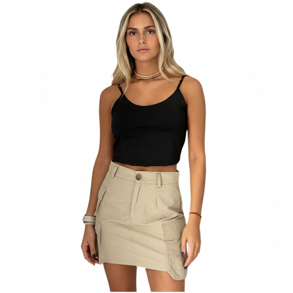 Mini Falda Mujer Cargo Beige con Bolsillos | MQM