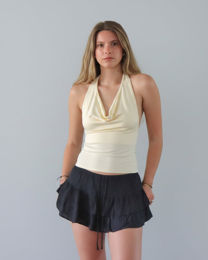 Crop Top Polera Amarilla Escote Drapeado Sin Mangas | Irene