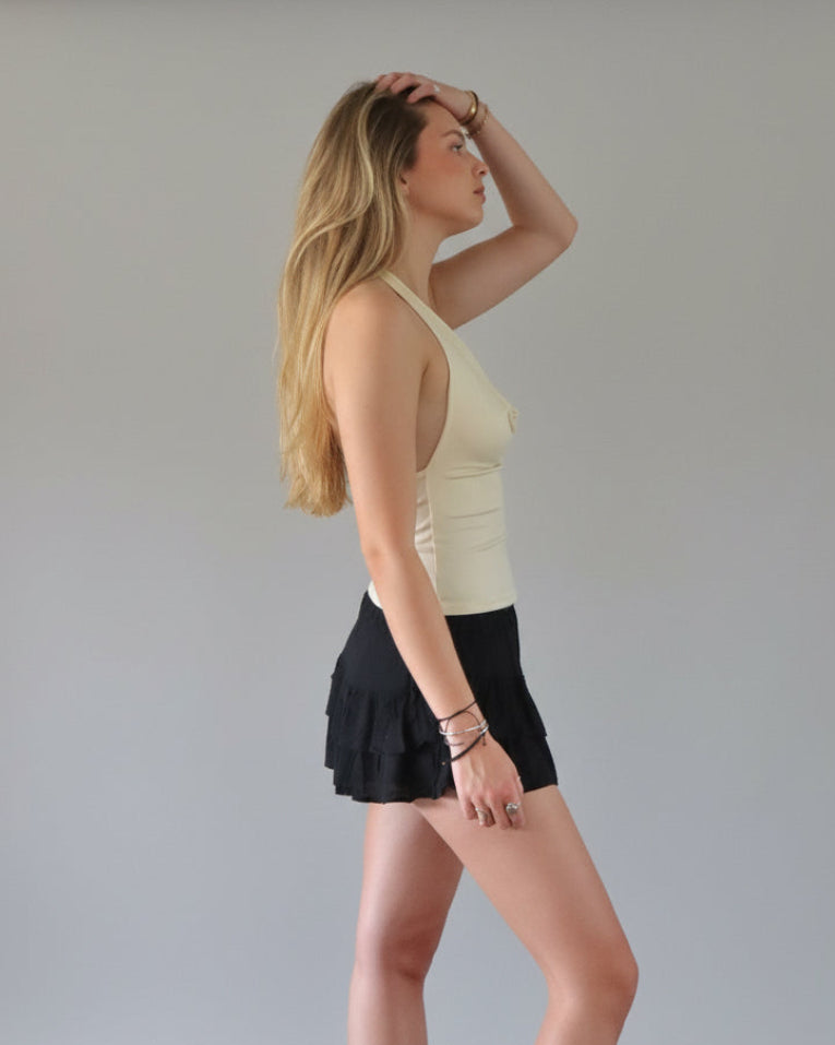 Crop Top Polera Amarilla Escote Drapeado Sin Mangas | Irene