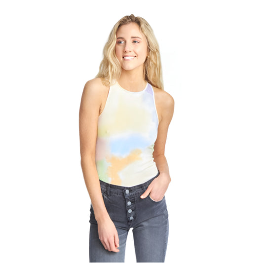 Body Tie Dye Multicolor en Algodón Acanalado con Cuello Redondo