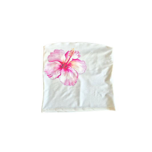 Crop Top Blanco con Estampado Floral Tropical | Hibiscus