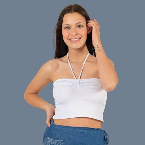 Crop top blanco strapless con tiras ajustables | MQM