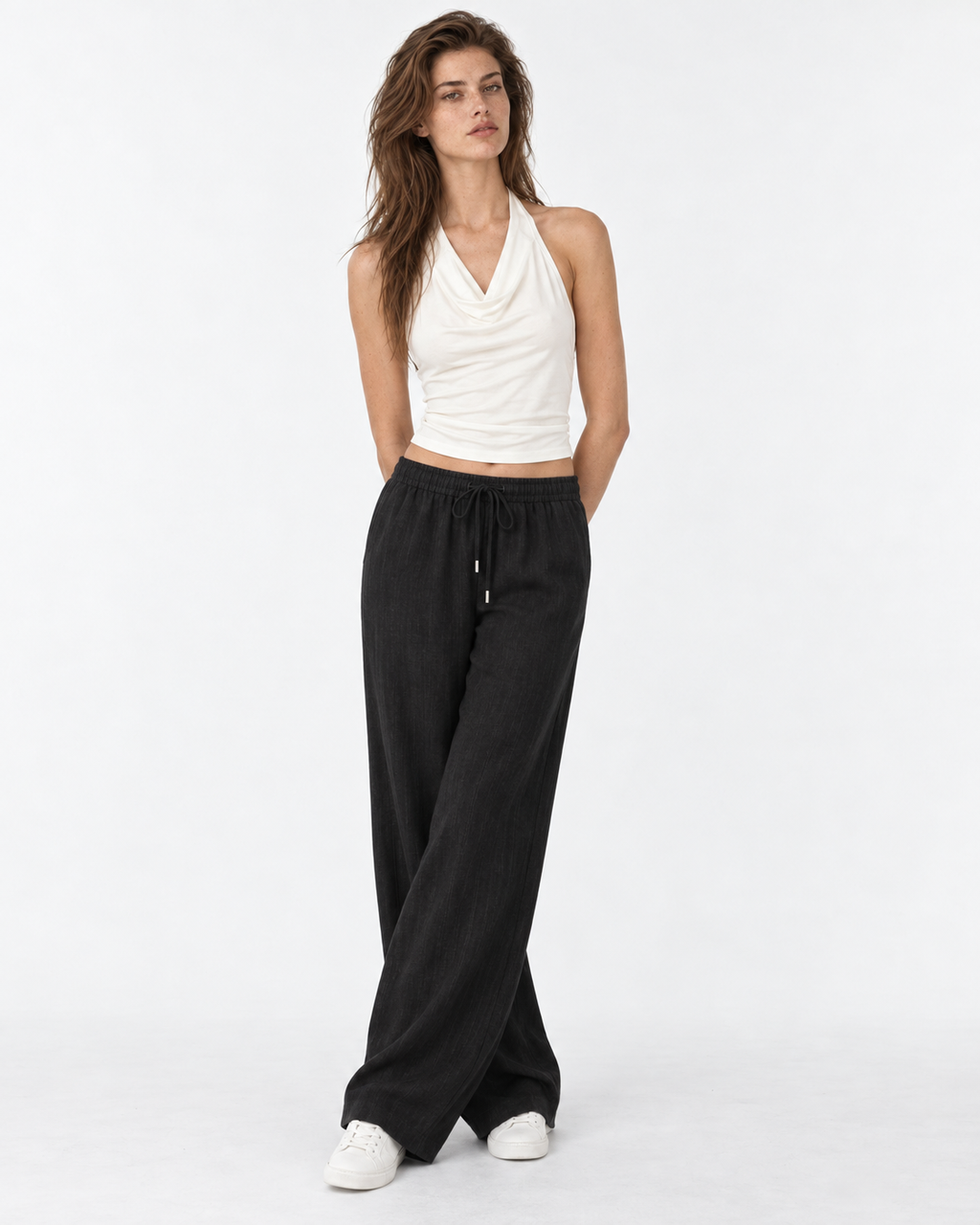 Pantalón de lino negro Amapola, frente