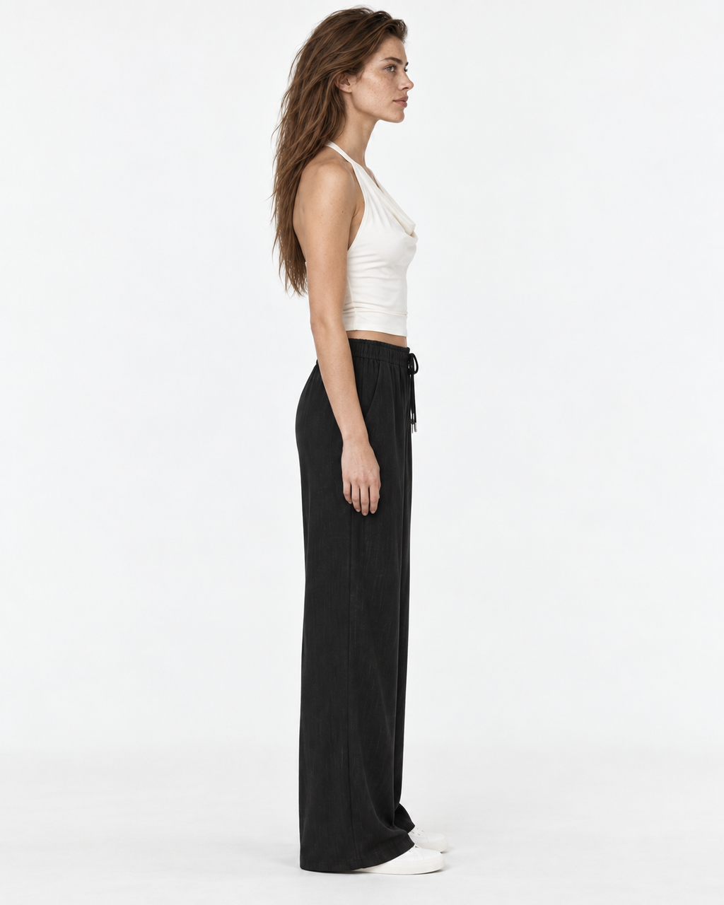 Pantalón de lino negro Amapola, perfil
