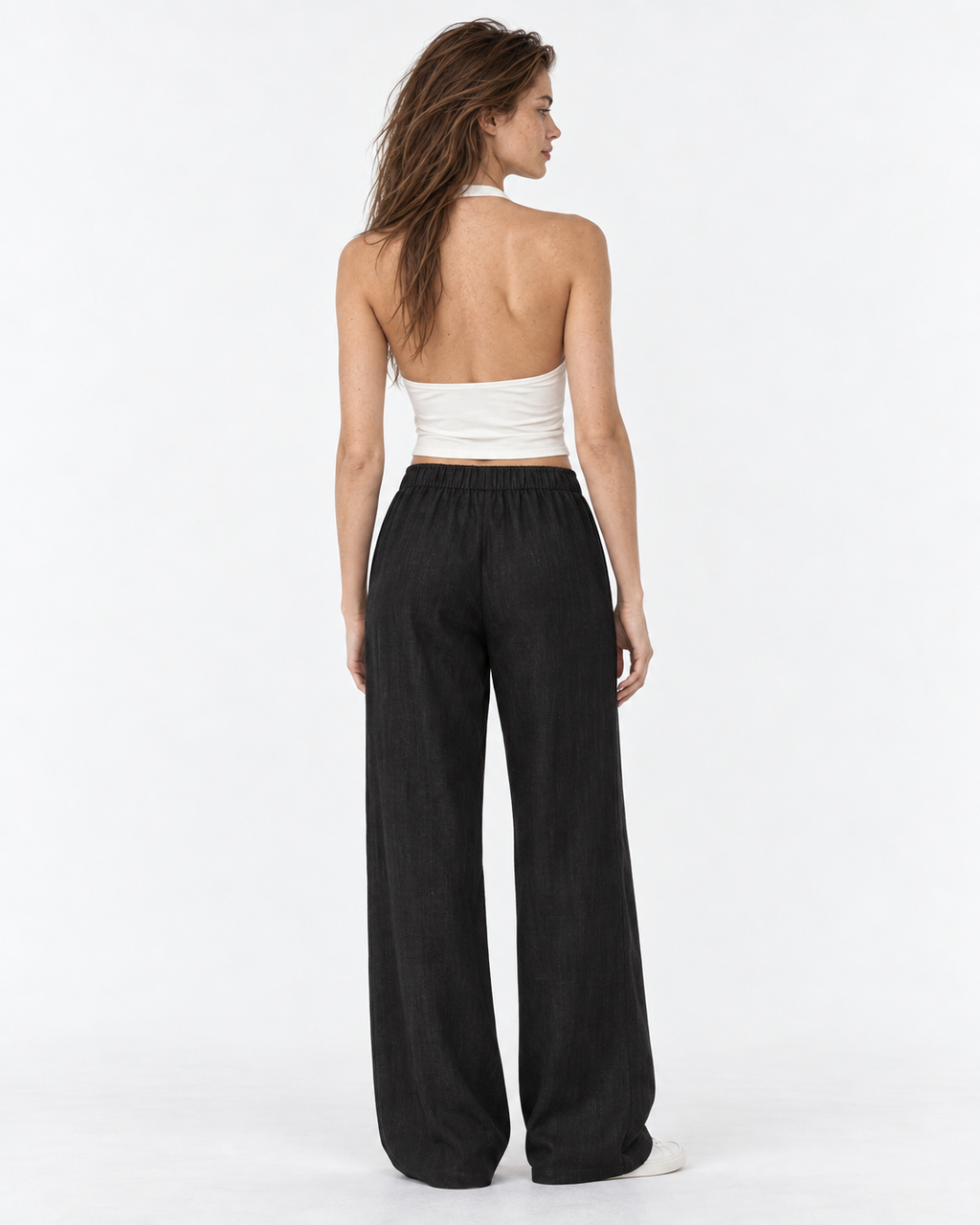Pantalón de lino negro Amapola, espalda
