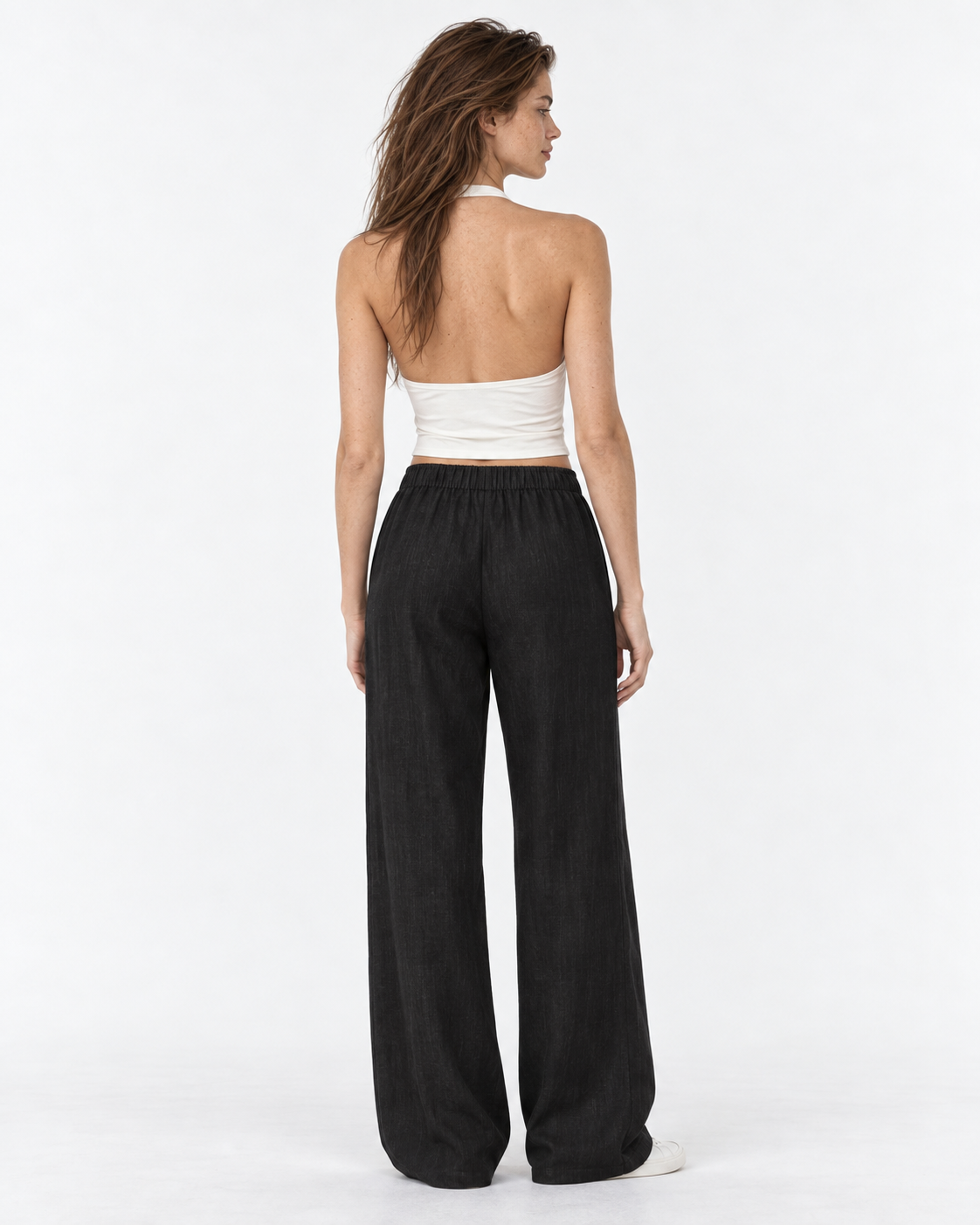 Pantalón de lino negro Amapola, espalda