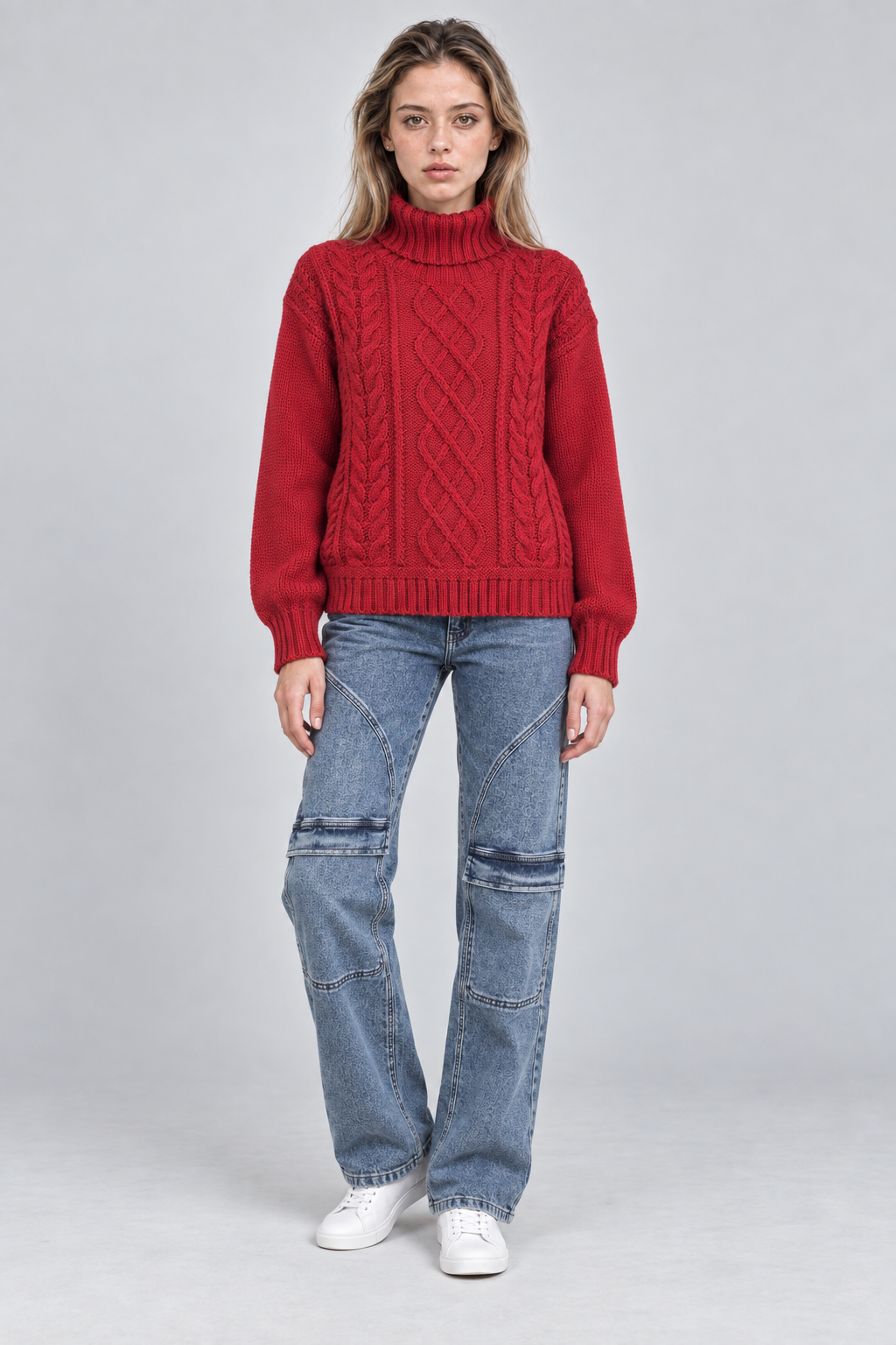 Sweater Mujer Rojo Tejido con trenzas delanteras | BESTS- MQM