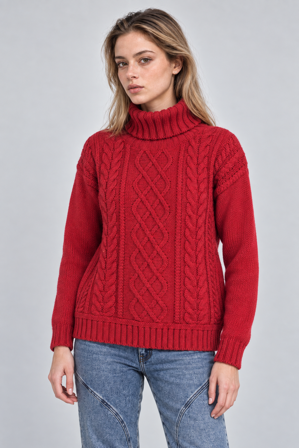 Sweater Mujer Rojo Tejido con trenzas delanteras | BESTS- MQM