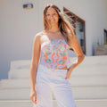 Crop Top Asimétrico con Estampado Verde y Naranjo | Dalia - MQM