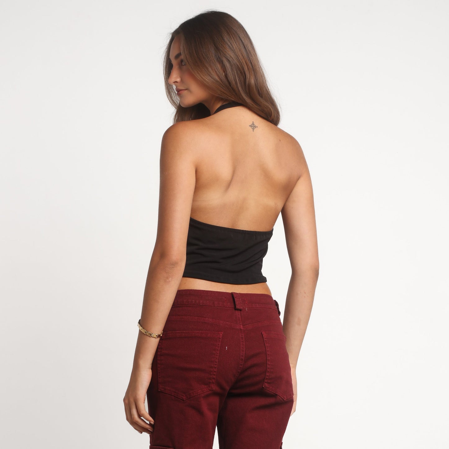 Crop Top Negro Escote Drapeado Sin Mangas de Tela Elasticada | Irene - MQM