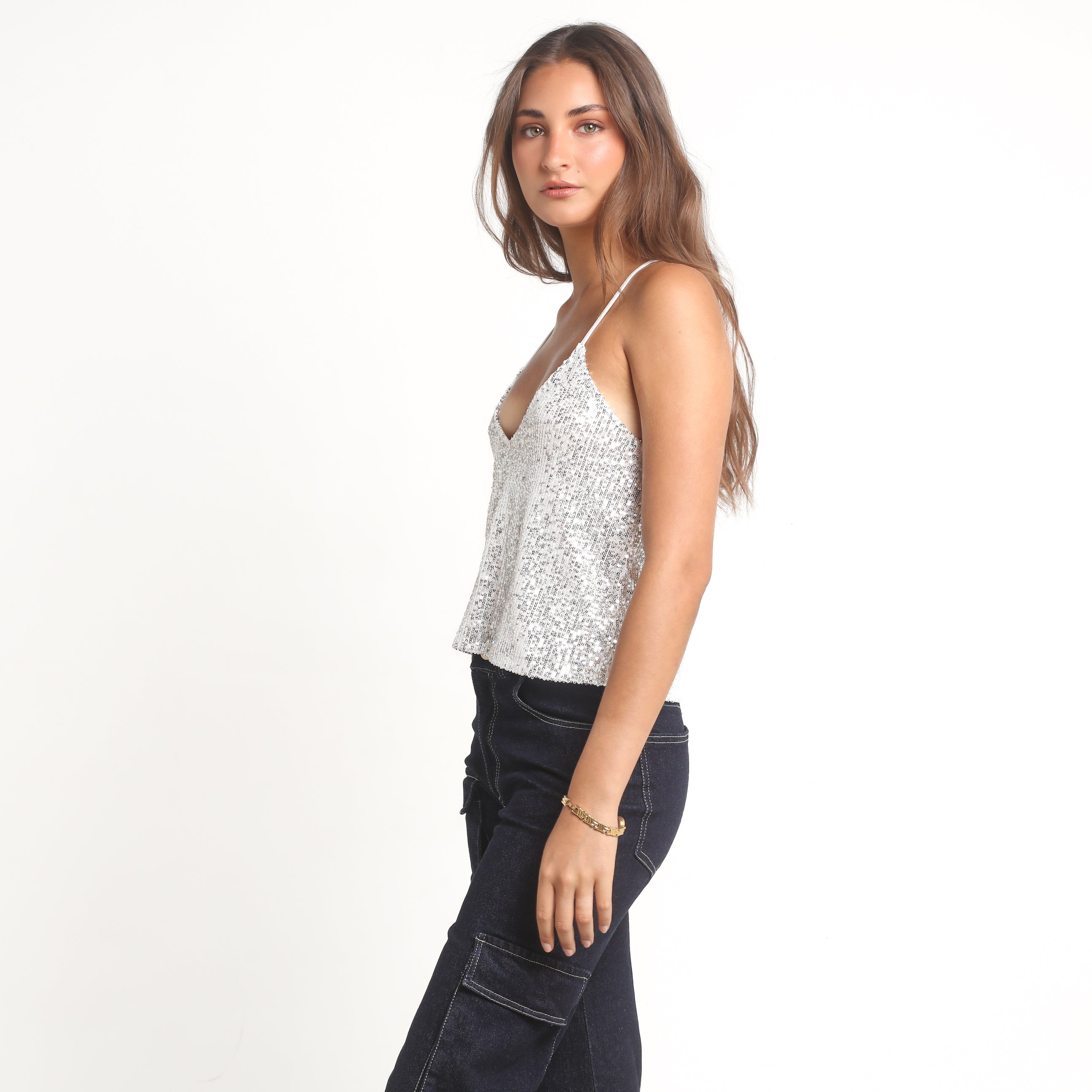 Crop Top Lentejuelas Blanco Breteles Cruzados | Praga - MQM