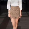 Mini Falda de Gamuza Camel con Flecos | Arantxa - MQM
