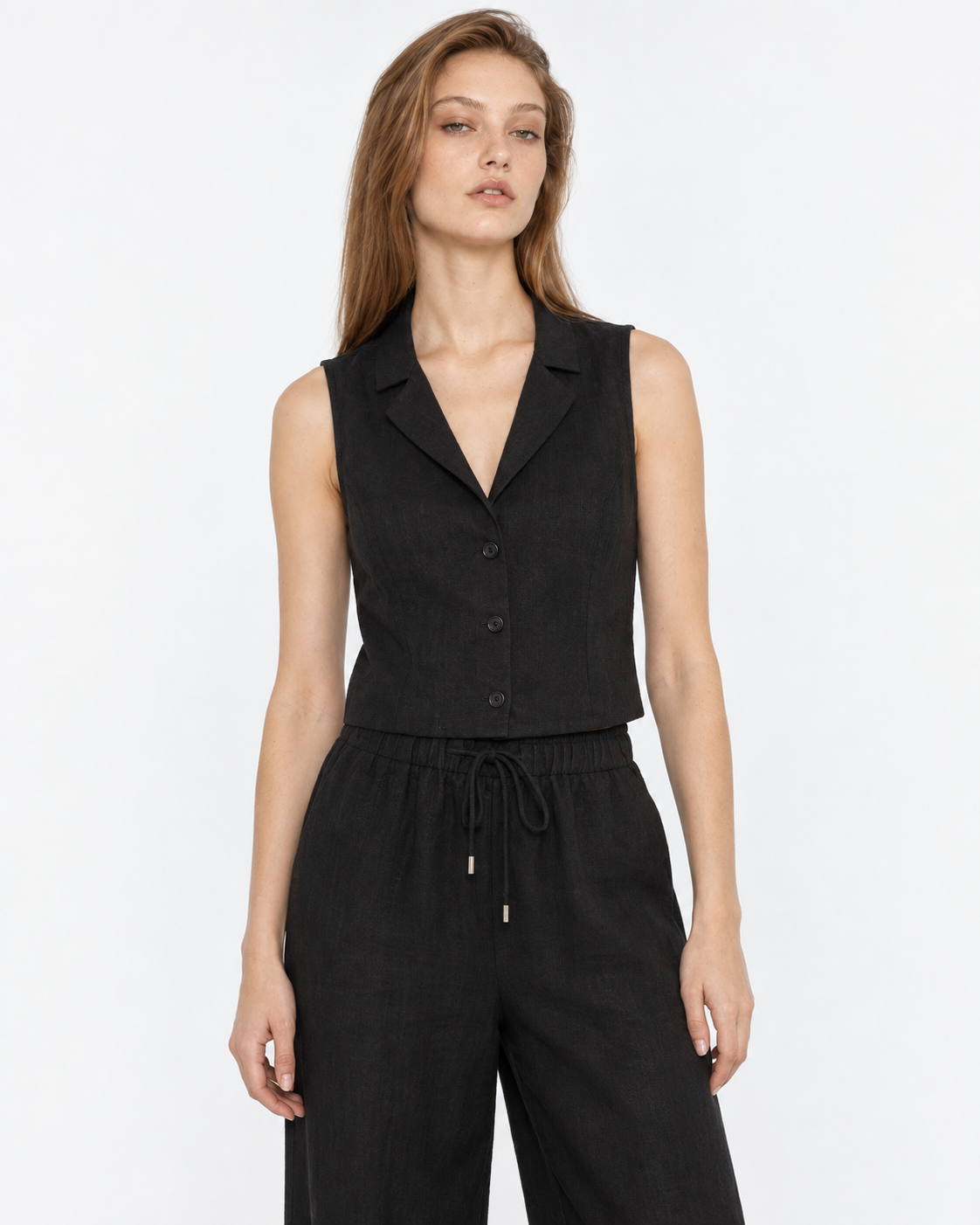 Gilet lino negro Amapola, frente