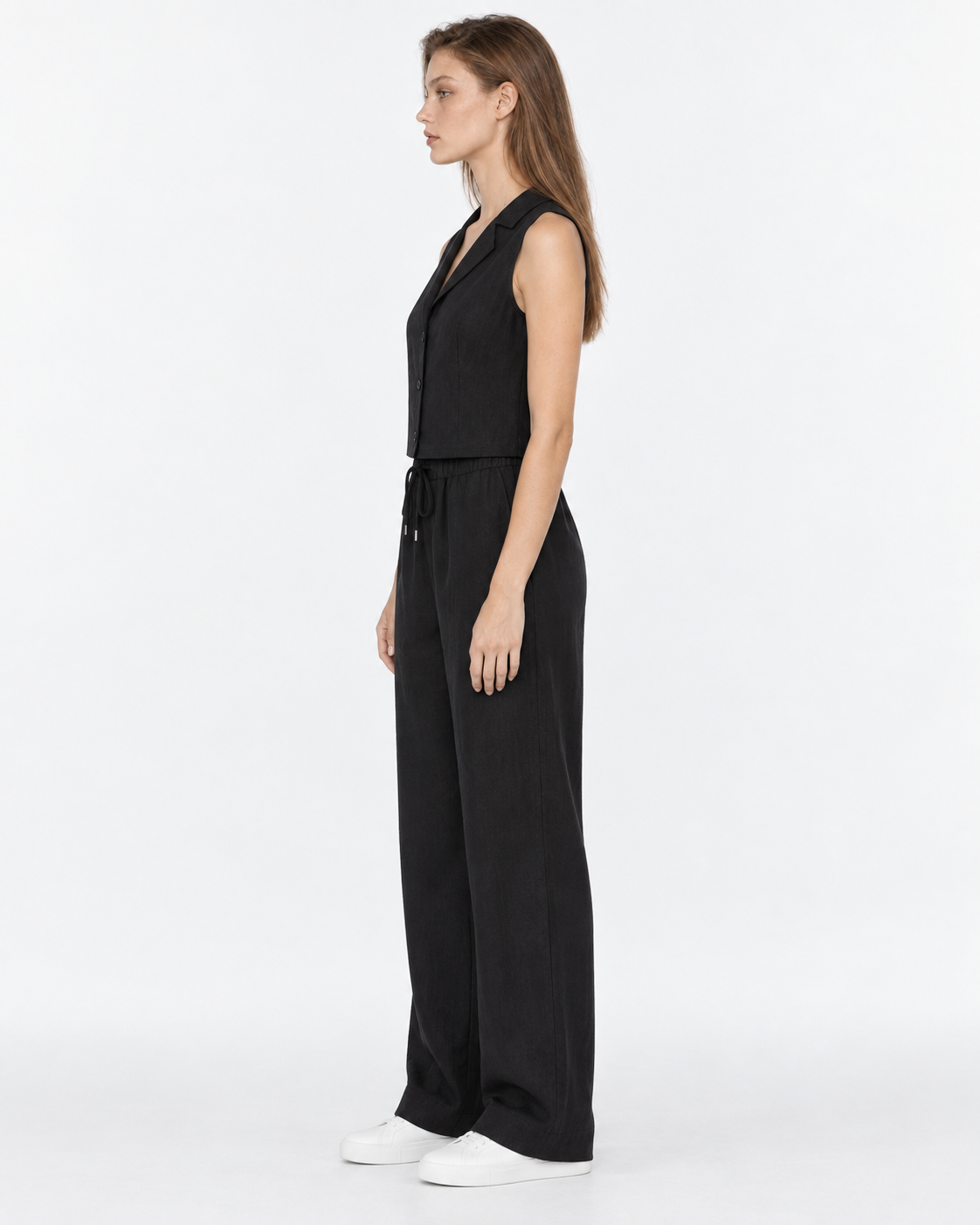 Gilet lino negro Amapola, perfil entero