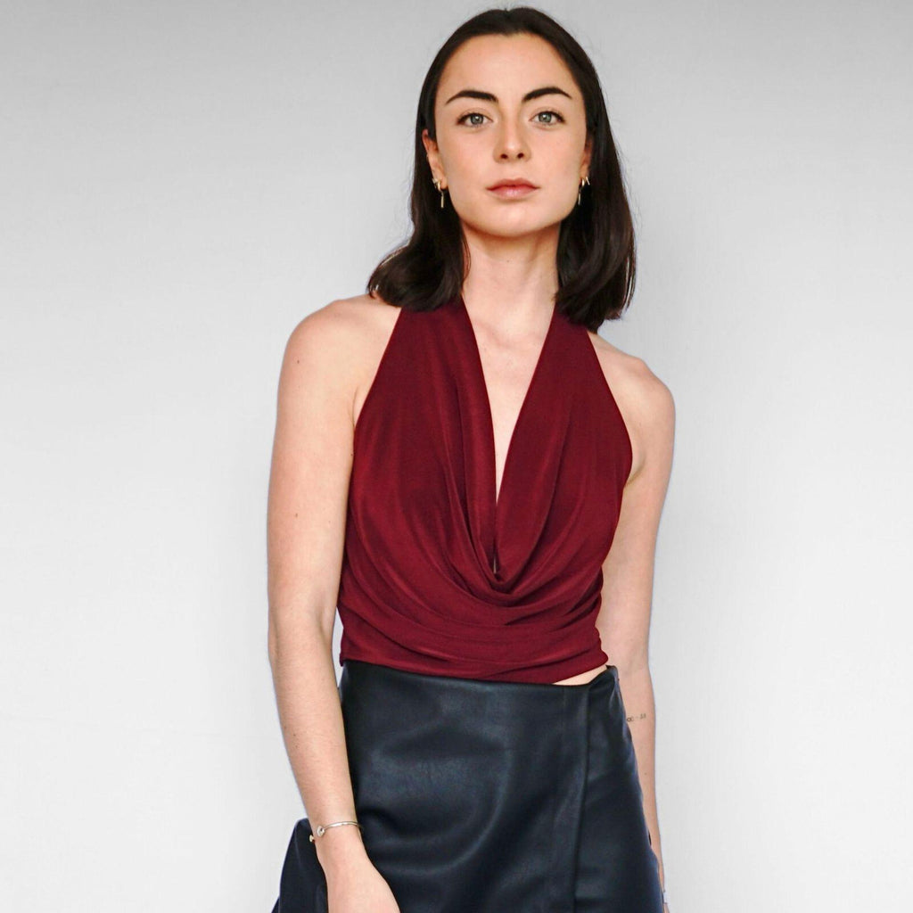 Crop Top Burdeo Escote Drapeado Espalda Descubierta | Irene