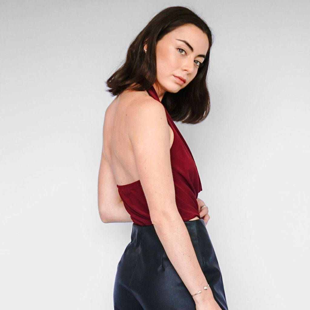 Crop Top Burdeo Escote Drapeado Espalda Descubierta | Irene