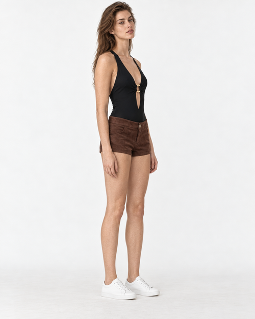 Body de lycra negro con argolla Javiera, tres cuartos